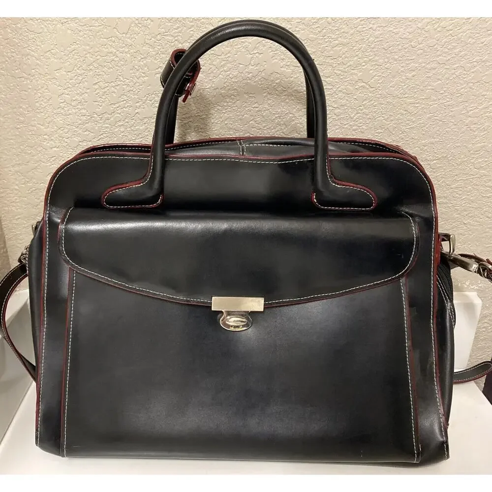 VTG McKLEIN Luxury Leather Attaché Soft Case Briefcase Laptop Bag Thailand Black